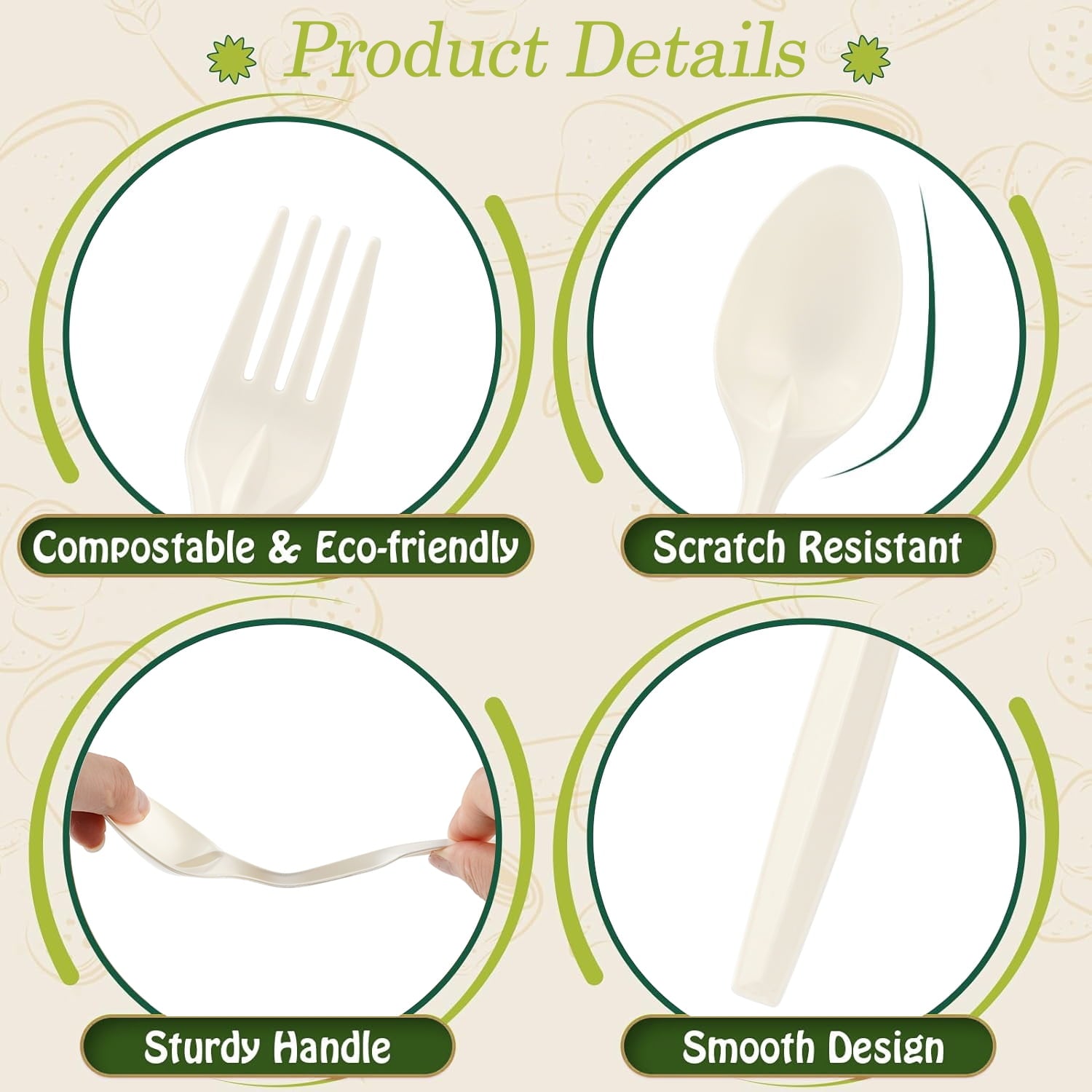 360 Packs Compostable Utensils, Compostable 120 Forks 120 Spoons 120 Knives, Large Disposable Silverware Heavy-Duty Eco Friendly Flatware