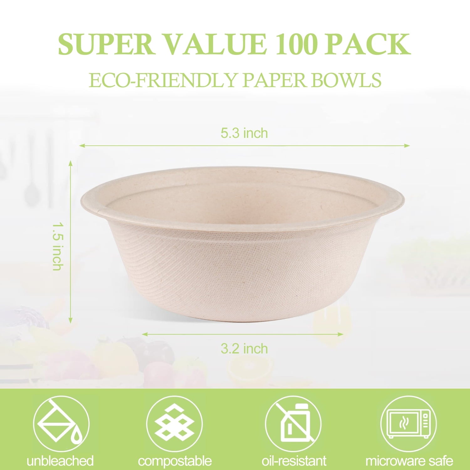 Alpacasso Paper Bowls,Disposable Bowls, Eco-Friendly Heavy-Duty Round Bowls,12 oz,100 Pack