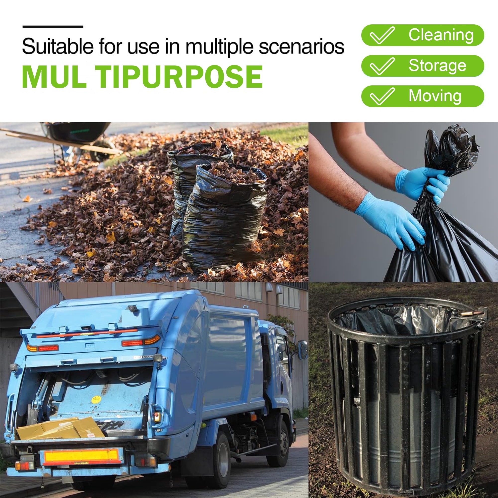33 Gallon Trash Bags (75Count) ,30-33 Gallon Black Garbage Bags ,Garbage Can Liners with Tying Ropes