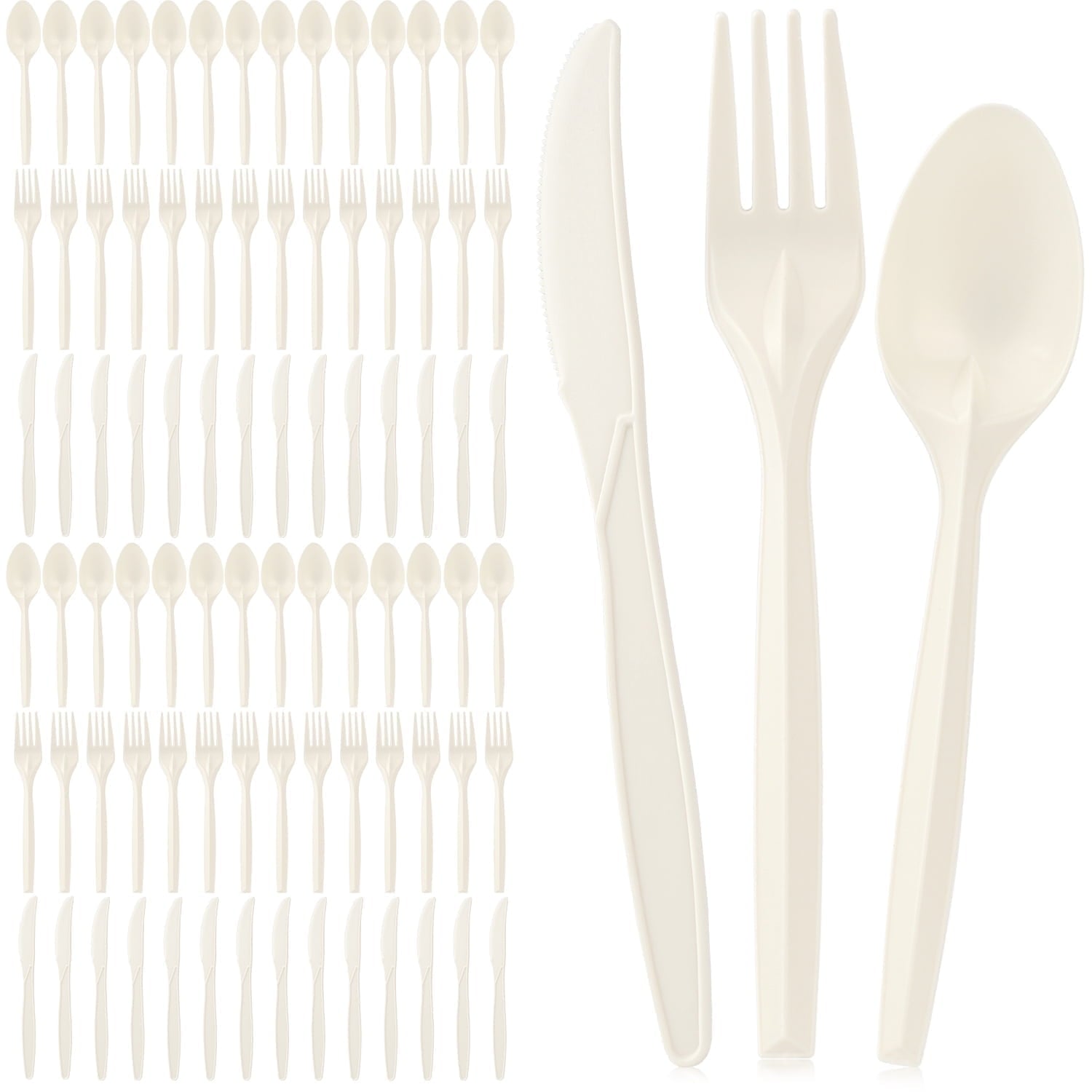 360 Packs Compostable Utensils, Compostable 120 Forks 120 Spoons 120 Knives, Large Disposable Silverware Heavy-Duty Eco Friendly Flatware