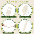 360 Packs Large Disposable Eco Friendly Flatware, Compostable 120 Forks 120 Spoons 120 Knives