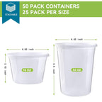 Deli Containers with Lids [50 Set] 25-32 Oz Quart Size & 25-16 Oz Meal Prep Ccontainers Reusable,Deli Food Storage Containers  ,BPA Free, Stackable, Leakproof, Microwave and Freezer Safe