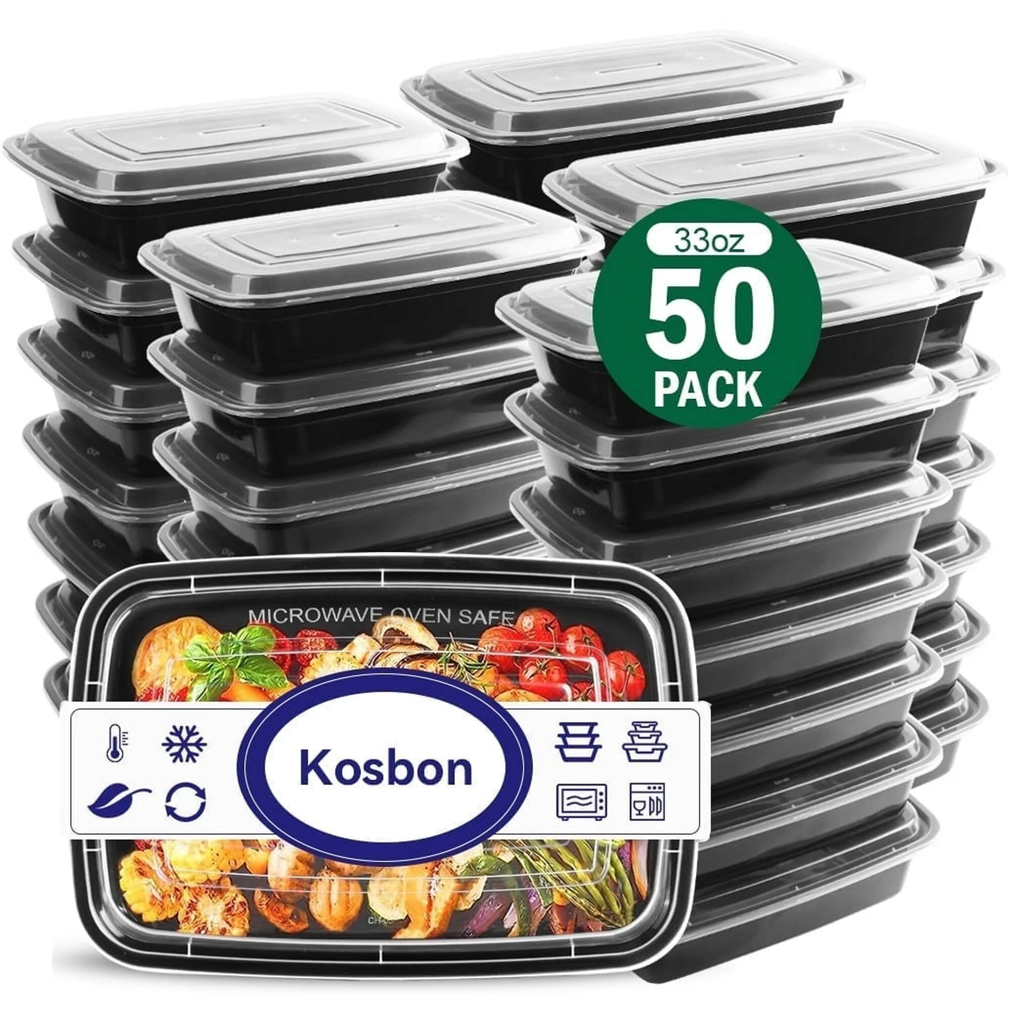 Meal Prep Containers, 50 Packs Plastic Food Storage Containers with Lids, 32oz Bento Box Reusable, To Go Containers Disposable, BPA Free