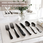 Kosbon 48-Piece Black Silverware Set for 8, with Steak Knives - Food Grade Stainless Steel Flatware Cutlery Utensil Set - Premium Mirror Polished Finish for Home Restaurant Daily Use