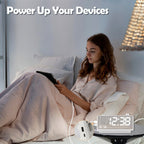Digital Projection Alarm Clock for Bedroom, 4-Level YUANYE Dimmer, Dual Alarms, USB Charger Ports, Temperature & Humidity Display, Battery Backup, Snooze Function, 12/24H