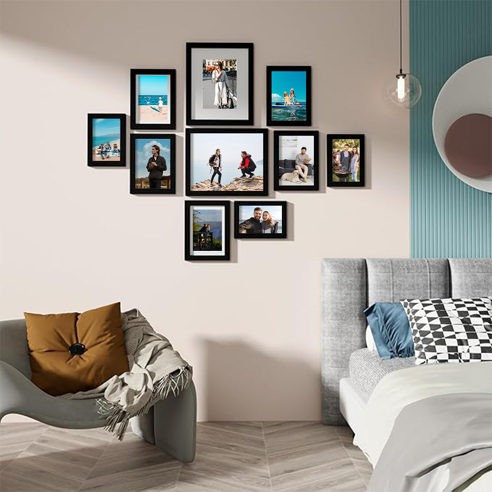 YUANYE 10 Pack Picture Frames Collage Wall Decor, Gallery Frame Set for Wall Mounting or Tabletop Display, Photo Gallery Frame Set for Family, Including 2pcs 8x10, 4pcs 5x7, 4pcs 4x6, Black