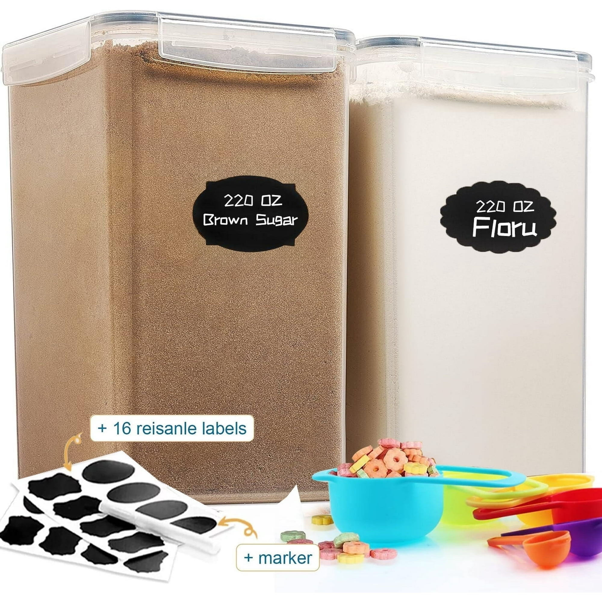 Large Airtight Food Storage Containers with Lids, Plastic Airtight Canisters for Flour, Sugar, Rice, Food Storage for Kitchen Pantry Organization 2 Pcs Set 6.5L / 219.79fl oz, BPA Free