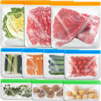 24 Pack Food Storage Bag, Freezer Bags , Reusable Silicone Storage Bags BPA Free (24Pack-8 Gallon Bags+8 Sandwich Bags+8 Snack Bags)