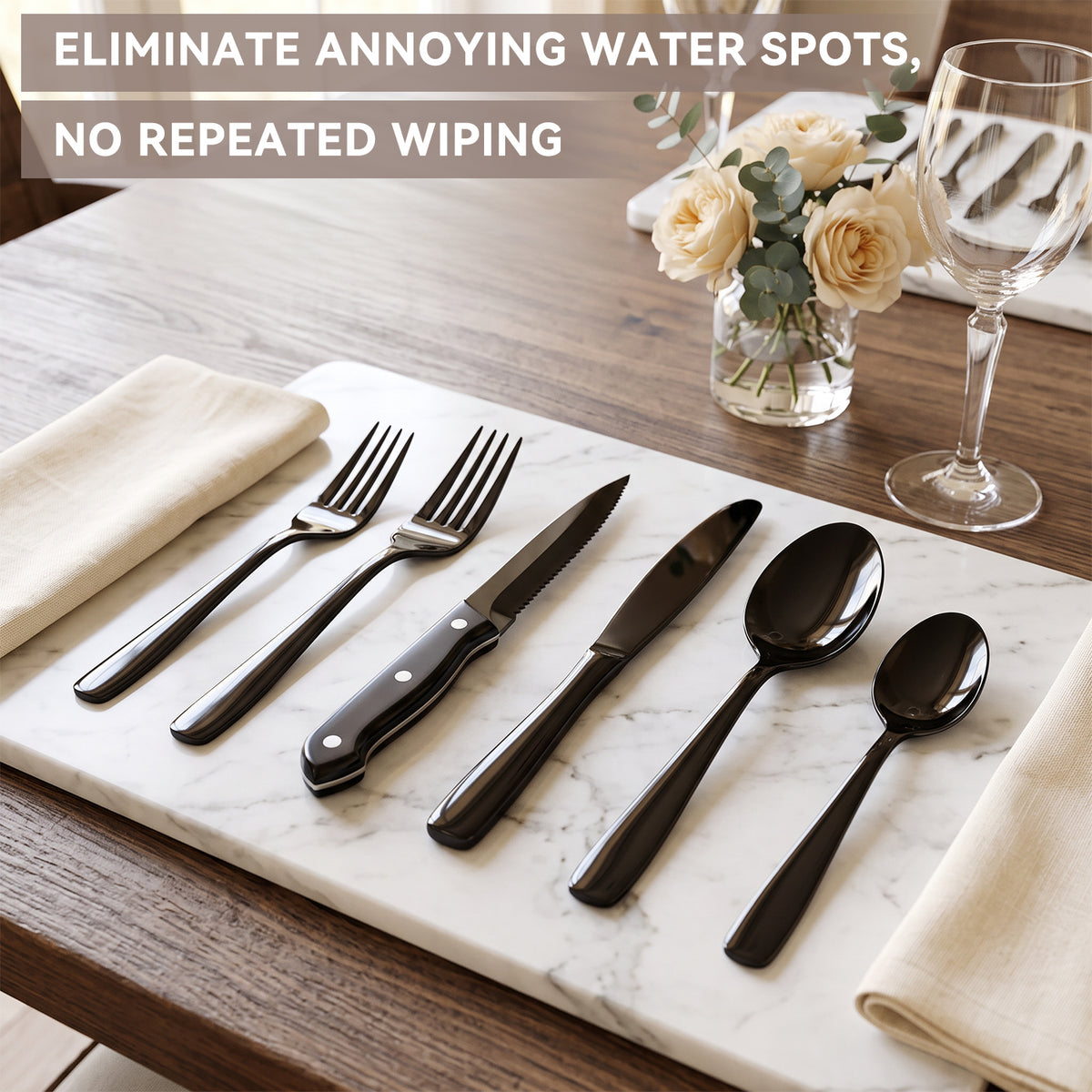 Kosbon 48-Piece Black Silverware Set for 8, with Steak Knives - Food Grade Stainless Steel Flatware Cutlery Utensil Set - Premium Mirror Polished Finish for Home Restaurant Daily Use