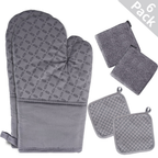 Kosbon Oven Mitts and Pot Holders 6pcs Set, Kitchen Oven Glove High Heat Resistant 500 Degree Extra Long Oven Mitts and Potholder with Non-Slip Silicone Surface for Cooking