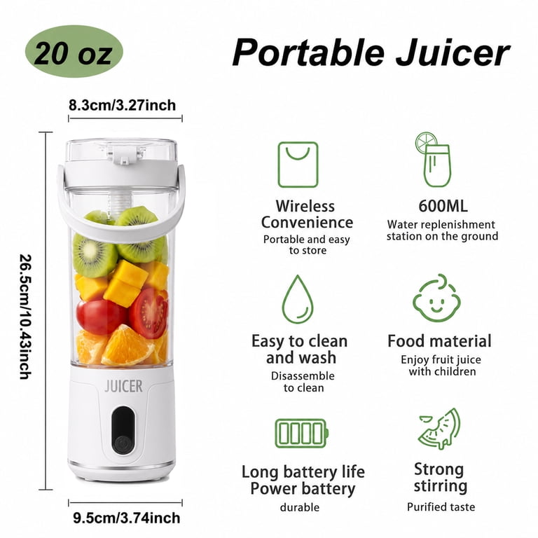 SINYWAY Portable Blender, 20 Oz Smoothie Blender USB Rechargeable Personal Blender for Kitchen with 12 Blades Direct-Drink Lid Cup Base