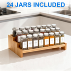 24 Pcs Glass Spice Jars/Bottles - 4oz Empty Square Spice Containers with 8 Spice Labels - Shaker Lids and Airtight Metal Caps Kosbon