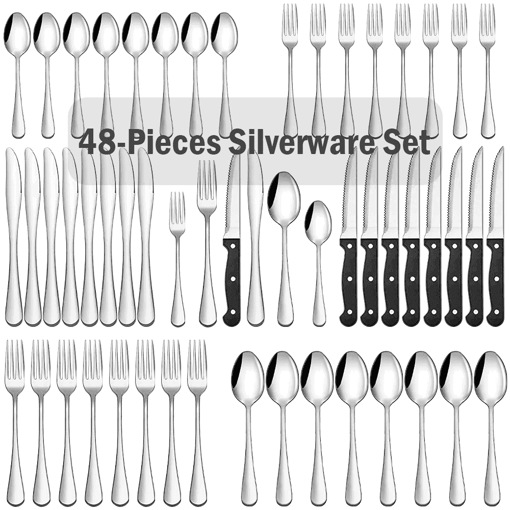 Kosbon 48-Pieces Silverware Set for 8, Stainless Steel Flatware Cutlery Utensil Set forks and Spoons, Kitchen Tableware Set