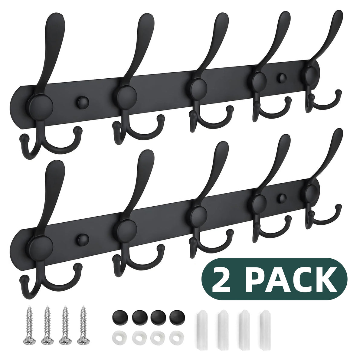 SINYWAY 2 Packs Coat Rack Wall Mounted, Hat Rack for Wall 16" Heavy Duty Wall Coat Hooks Wall Coat Rack with 5 Triple Hooks