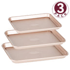 WEPSEN Baking Sheet Pan Set of 3,Carbon Steel Cooking Pans,Diamond Texture Pattern,0.8mm Thick Heavy Duty Cookie Tray,Diamond Gold