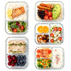 YUANYE 5 Pack 36oz Glass Meal Prep Containers with Lids, 1&2&3 Compartment Airtight Glass Food Storage, Microwave & Dishwasher Safe, Blue