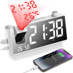 Digital Projection Alarm Clock for Bedroom, 4-Level YUANYE Dimmer, Dual Alarms, USB Charger Ports, Temperature & Humidity Display, Battery Backup, Snooze Function, 12/24H