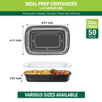 Meal Prep Containers, 50 Packs Plastic Food Storage Containers with Lids, 32oz Bento Box Reusable, To Go Containers Disposable, BPA Free