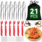 Kosbon 21-pieces Seafood Tools Set Includes 6 Sharp Crab Crackers, 6 Lobster Shellers, 6 Crab Leg Forks/Picks and 2 Safe Seafood Scissors & Storage Bag