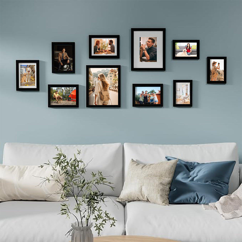 YUANYE 10 Pack Picture Frames Collage Wall Decor, Gallery Frame Set for Wall Mounting or Tabletop Display, Photo Gallery Frame Set for Family, Including 2pcs 8x10, 4pcs 5x7, 4pcs 4x6, Black