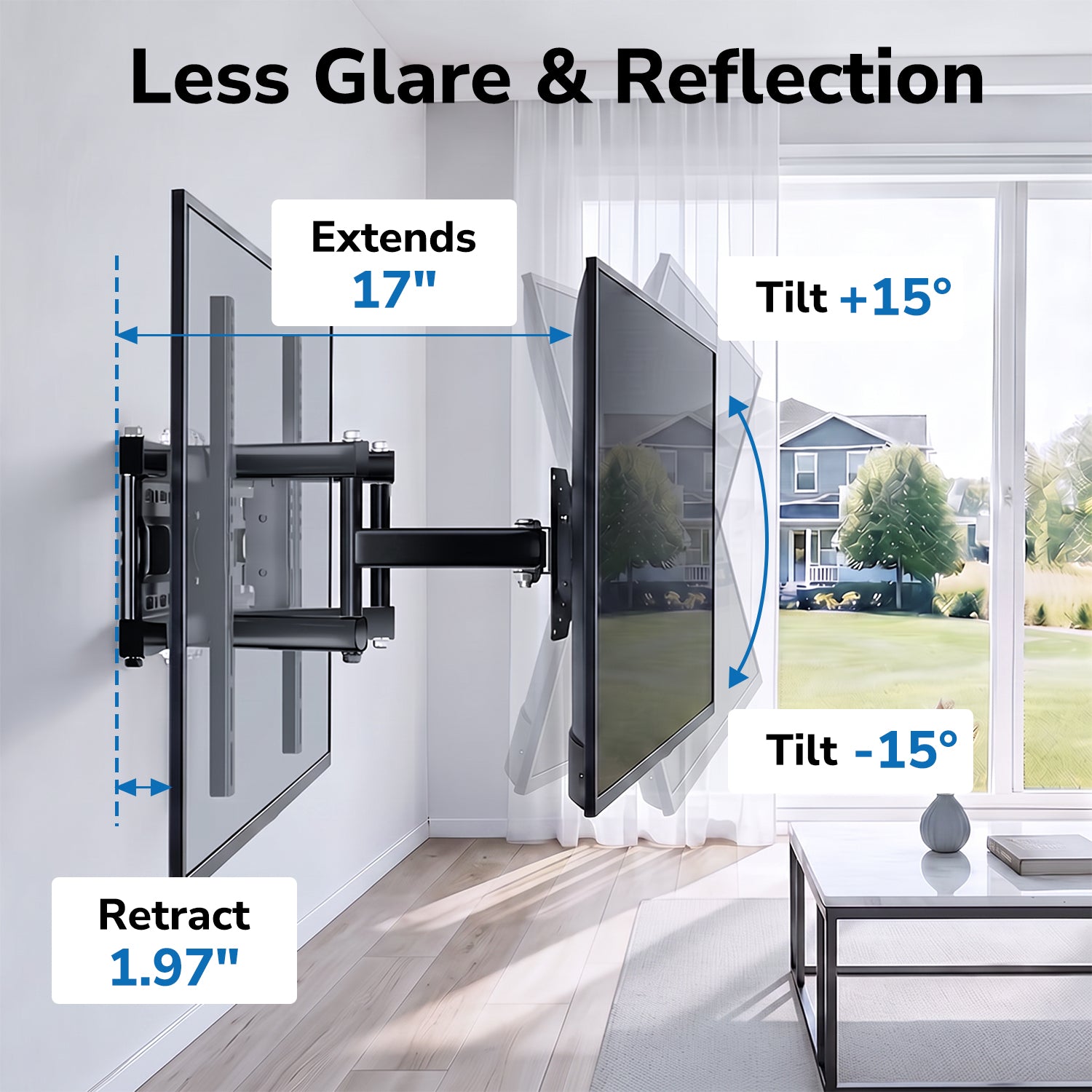 YUANYE Full Motion TV Wall Mount Bracket for 32-80 inch TVs, Articulating Arms with Swivel Tilt Extension, Holds Up to 132lbs, Max VESA 600x400mm