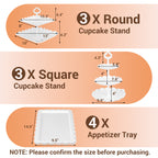 SINYWAY 10 PCS Cupcake Stand Set, Plastic Dessert Table Display Set with 2-Tier & 3-Tier Serving Trays and Cake Stands for Party Wedding Birthday, White