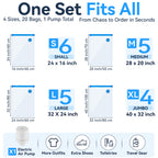 WEPSEN 20 Pack Vacuum Storage Bags with Electric Pump,Space Saver Bags(6 Small,5 Medium,5 Large,4 Jumbo),Vacuum Sealer Bags for Clothes, Mattress, Blanket, Duvets, Pillows, Comforters,Travel