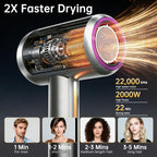 2000W Ionic Hair Dryer, Foldable Fast Drying Blow Dryer with Diffuser & Concentrator Nozzles for Home and Travel Use, Grey