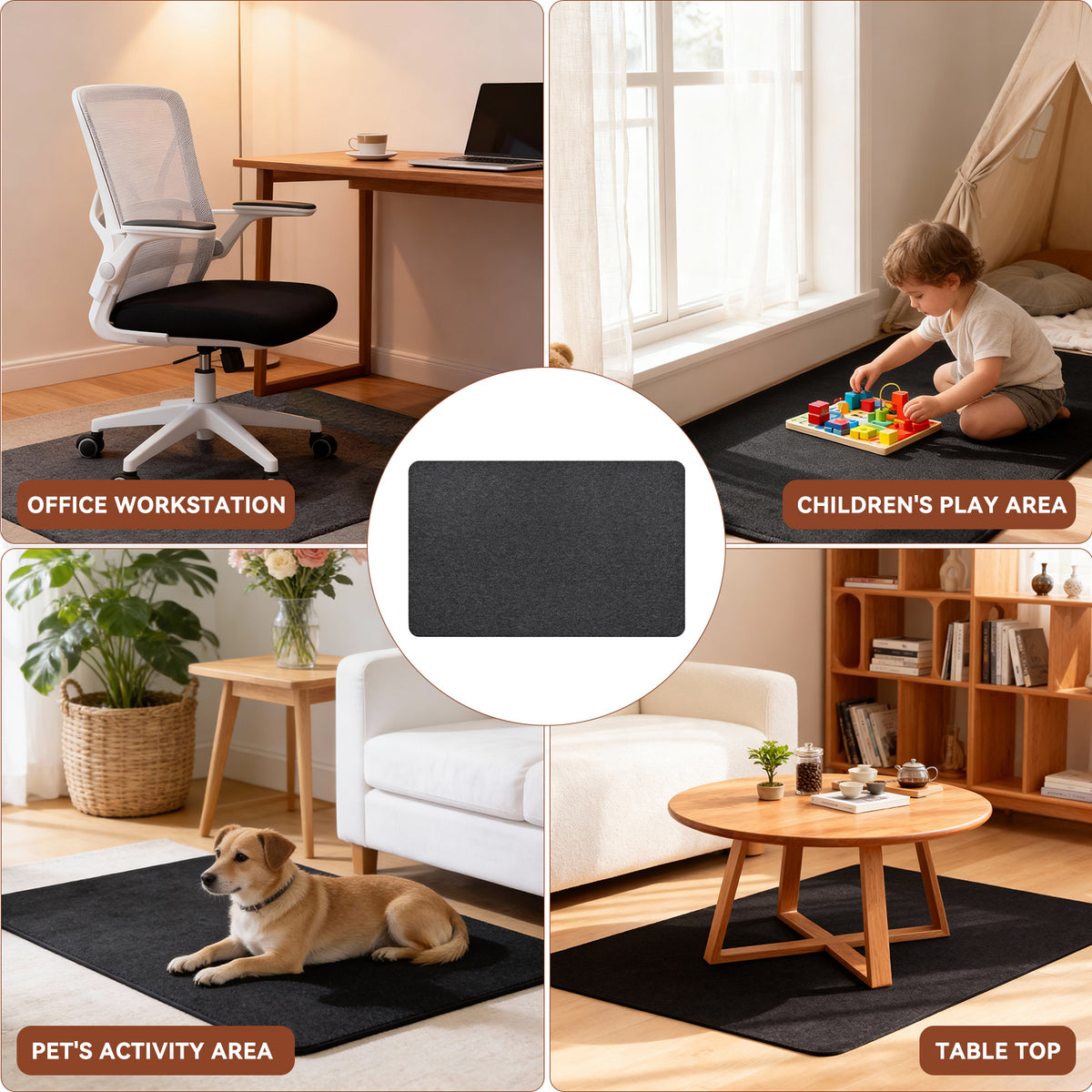 JUNLIN Hardwood Floor Office Chair Mat，55" × 35"，Anti-slip ，Black