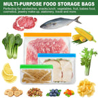 24 Pack Food Storage Bag, Freezer Bags , Reusable Silicone Storage Bags BPA Free (24Pack-8 Gallon Bags+8 Sandwich Bags+8 Snack Bags)