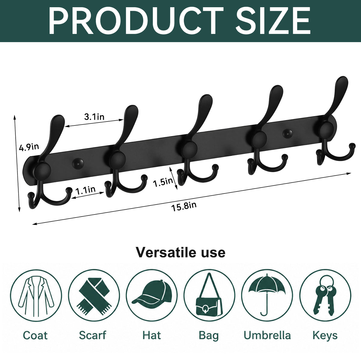SINYWAY 2 Packs Coat Rack Wall Mounted, Hat Rack for Wall 16" Heavy Duty Wall Coat Hooks Wall Coat Rack with 5 Triple Hooks