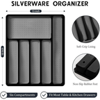 49-Piece Black Silverware Set with Flatware Drawer Organizer, Durable Stainless Steel Cutlery Set for 8, Mirror Polished Kitchen Utensils Tableware Service with Steak Knives and Tray