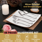 Kosbon 48-Pieces Silverware Set for 8, Stainless Steel Flatware Cutlery Utensil Set forks and Spoons, Kitchen Tableware Set