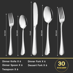 30 Pcs Silverware Set for 6, Kosbon Stainless Steel Flatware Tableware Set, Include Forks Spoons and Knives Set, Mirror Polished Cutlery Utensil Set for Home Restaurant, Dishwasher Safe