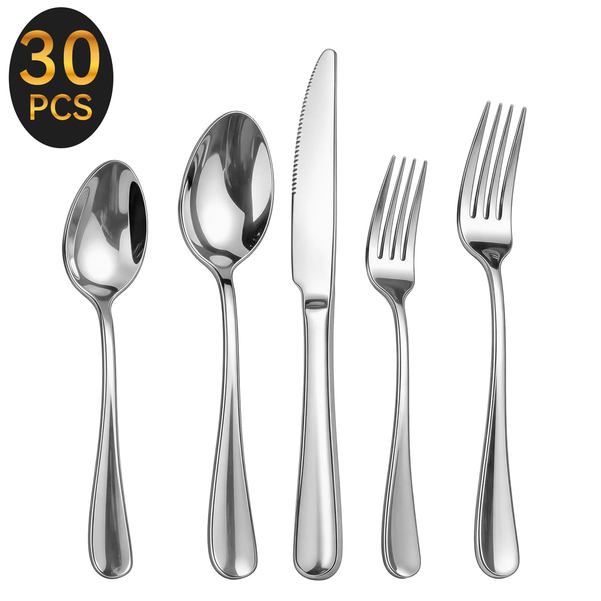Kosbon 30 Pcs Silverware Set for 6, Kosbon Stainless Steel Flatware Tableware Set, Include Forks Spoons and Knives Set, Mirror Polished Cutlery Utensil Set for Home Restaurant, Dishwasher Safe