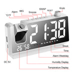 Digital Projection Alarm Clock for Bedroom, 4-Level YUANYE Dimmer, Dual Alarms, USB Charger Ports, Temperature & Humidity Display, Battery Backup, Snooze Function, 12/24H