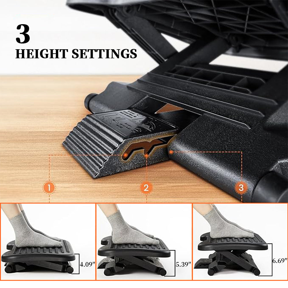 WEPSEN Adjustable Under Desk Footrest,Ergonomic Foot Stool for Under Desk at Work with Massage,3 Height Position 30 Degree Tilt Angle Adjustment,Back Pain Pressure Relief Leg Circulation Office Work Gift