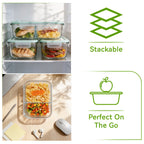 YUANYE 5 Pack 36oz Glass Meal Prep Containers with Lids, 1&2&3 Compartment Airtight Glass Food Storage, Microwave & Dishwasher Safe, Blue