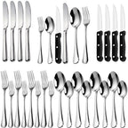 WEPSEN 24 PCS Silverware Set, Flatware Set for 4, Food-Grade Stainless Steel Cutlery Set, Mirror Finished Utensil Sets, Including Steak Knife Fork and Spoon,Dishwasher Safe, Silver