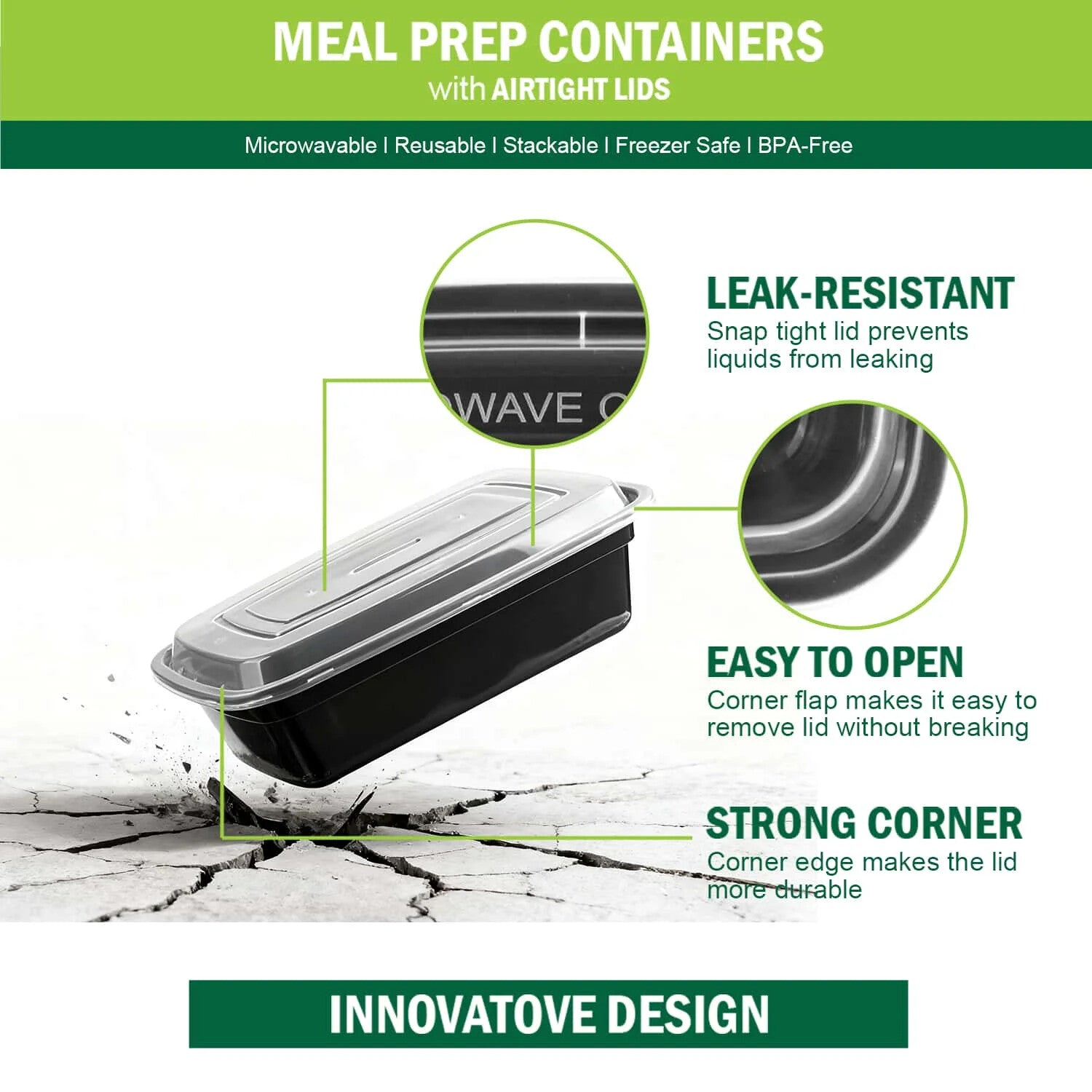 Meal Prep Containers, 50 Packs Plastic Food Storage Containers with Lids, 32oz Bento Box Reusable, To Go Containers Disposable, BPA Free