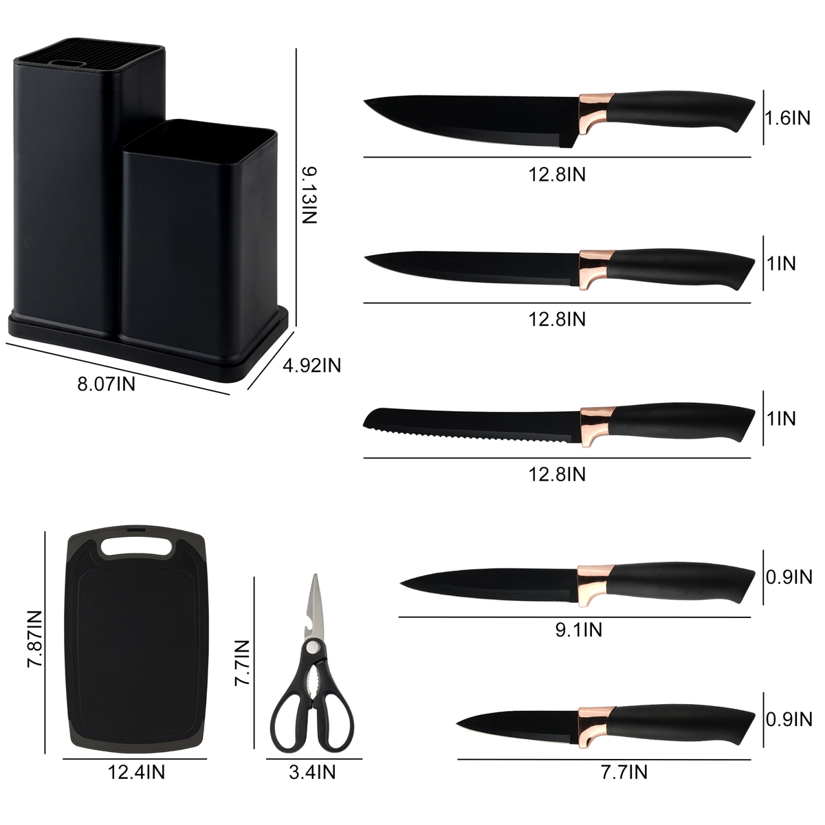 Kosbon 19pcs Cooking Utensils Set, Kitchen Set Utensils Set with 11 Pieces Spatula Cooking Utensils,Heat Resistant Silicone Utensils 5 Piece Sharp Knife Set 1 Scissors and 1 Utensil Cutting Board Black