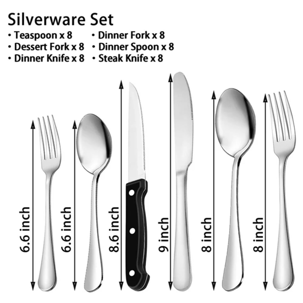 48 Pieces Silverware Set with Steak Knives, Stainless Steel Flatware Cutlery Set for 8, Fancy Tableware Eating Utensils for Home Kitchen Restaurant Hotel, Dishwasher Safe by Kosbon