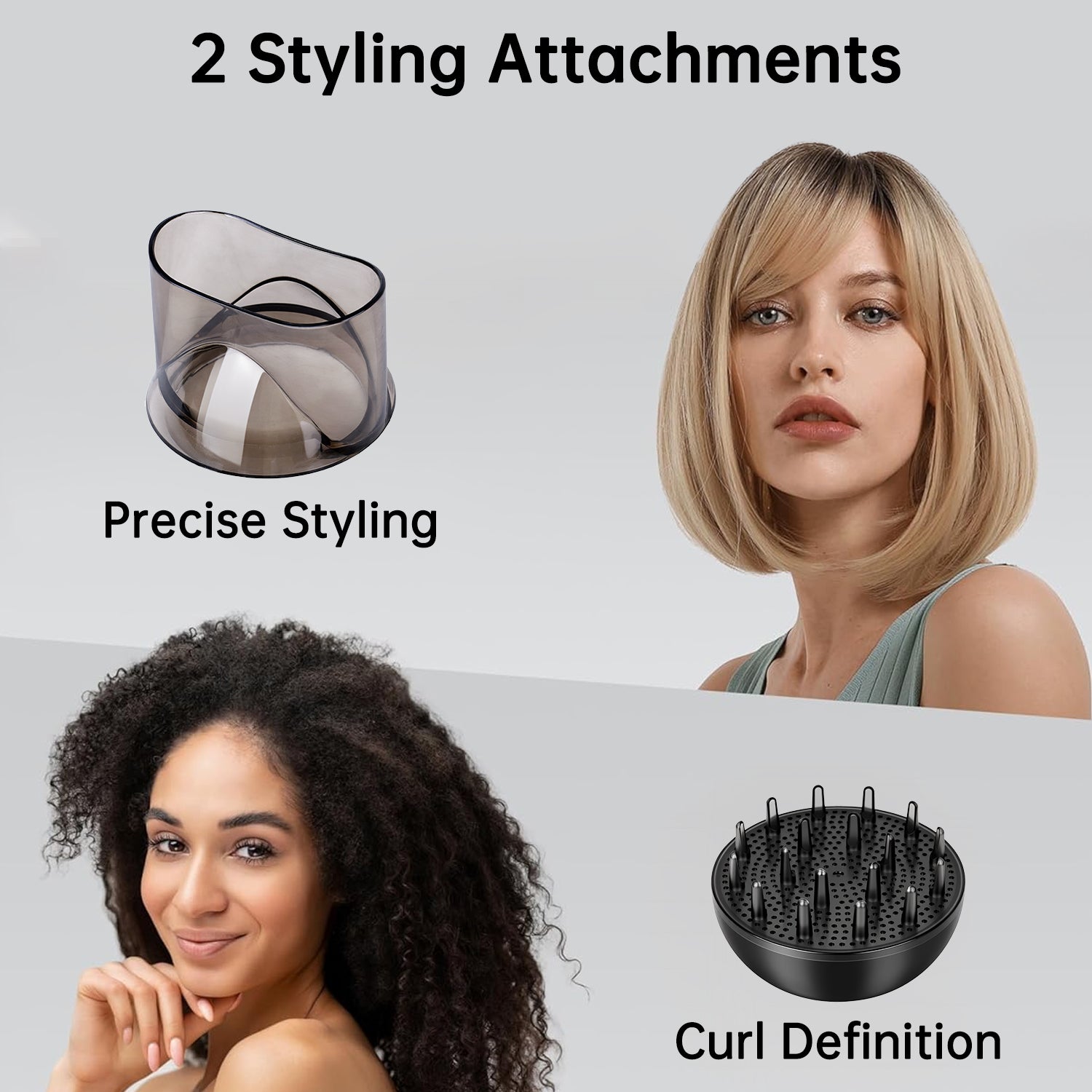 2000W Ionic Hair Dryer, Foldable Fast Drying Blow Dryer with Diffuser & Concentrator Nozzles for Home and Travel Use, Grey