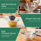 WEPSEN 4 Pack Glass Mixing Bowls Set (3/1.7/0.9/0.6QT),Large Salad Bowls Sets with BPA-Free Lids,Glass Thick Nesting Bowls for Kitchen Baking,Cooking Prep,Storage,Dishwasher Microwave Freezer Safe