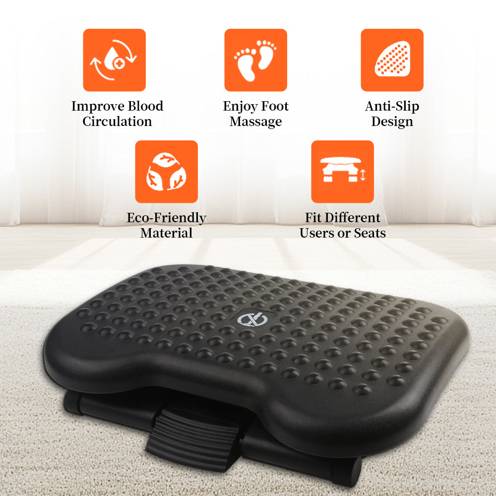 WEPSEN Adjustable Under Desk Footrest,Ergonomic Foot Stool for Under Desk at Work with Massage,3 Height Position 30 Degree Tilt Angle Adjustment,Back Pain Pressure Relief Leg Circulation Office Work Gift