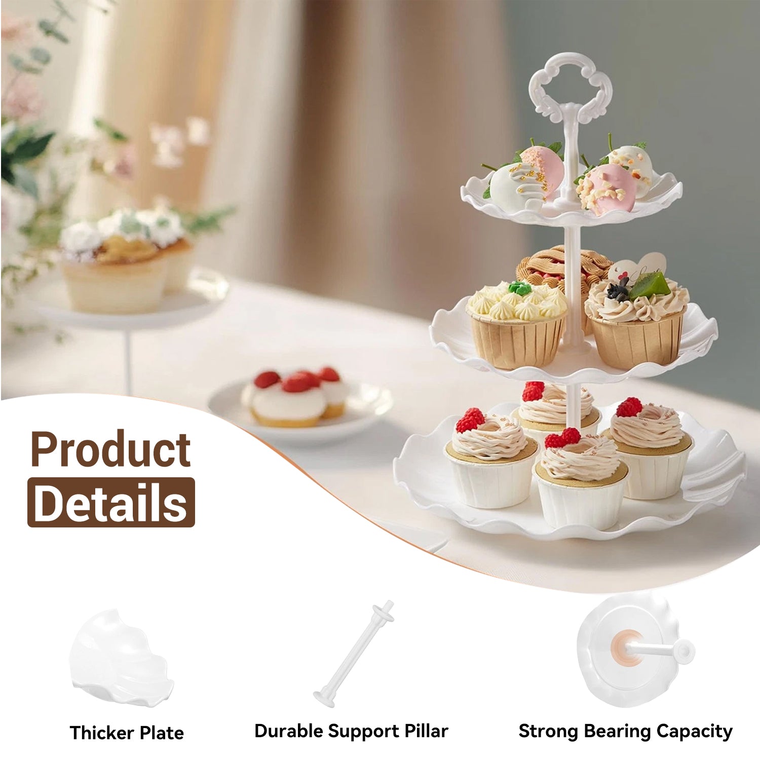 SINYWAY 10 PCS Cupcake Stand Set, Plastic Dessert Table Display Set with 2-Tier & 3-Tier Serving Trays and Cake Stands for Party Wedding Birthday, White