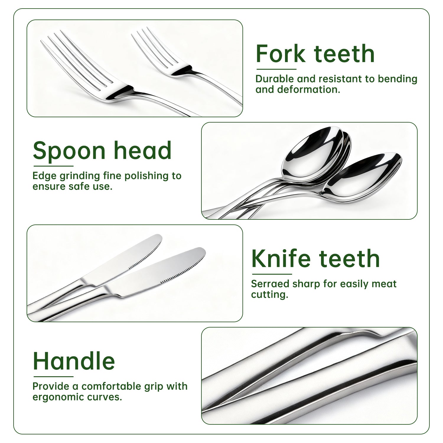 WEPSEN 24 PCS Silverware Set, Flatware Set for 4, Food-Grade Stainless Steel Cutlery Set, Mirror Finished Utensil Sets, Including Steak Knife Fork and Spoon,Dishwasher Safe, Silver