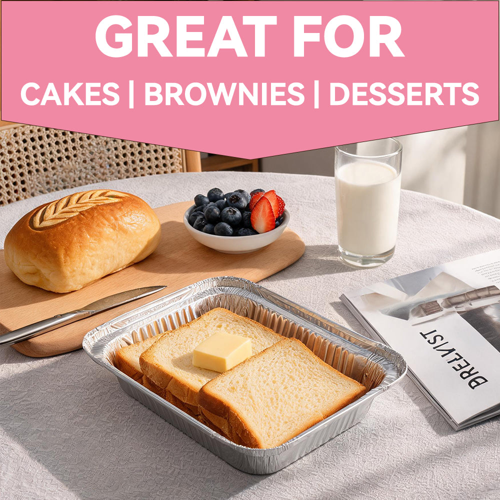 Kosbon 50 Packs Aluminum Pans with Lids (8.26"×5.5"), Foil Baking Tins, Disposable Foil Containers with Lids, Covers Pans and Cardboard - for Baking Cakes, Bread, Meatloaf, Lasagna