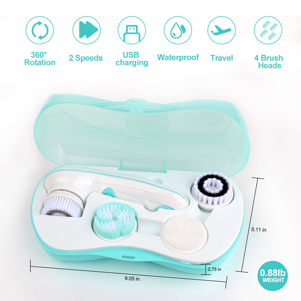 YUANYE Facial Cleansing Brush Electric Face Brush Scrubber for Exfoliating with 4 Cleanser Heads, 2 Speeds