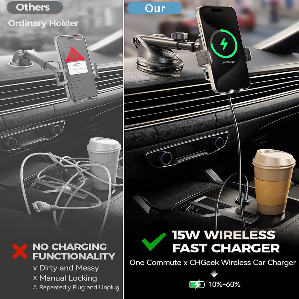 SINYWAY Wireless Car Charger, 15W Fast Charging Auto Clamping Car Charger Phone Mount Air Vent Phone Holder, Fit for Phone Support Wireless Charging (Width 60-90mm) iPhone, Samsung Galaxy/Ultra, Google/LG